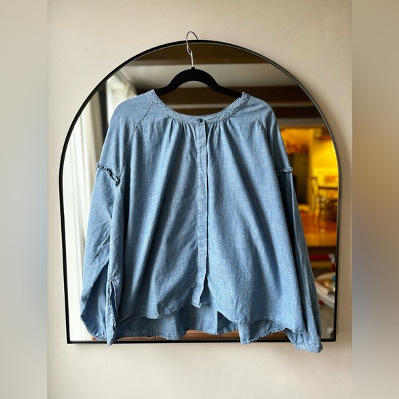 MADEWELL | Denim Collarless Ruffle-Sleeve Shirt | size 3X - Picture 8 of 11